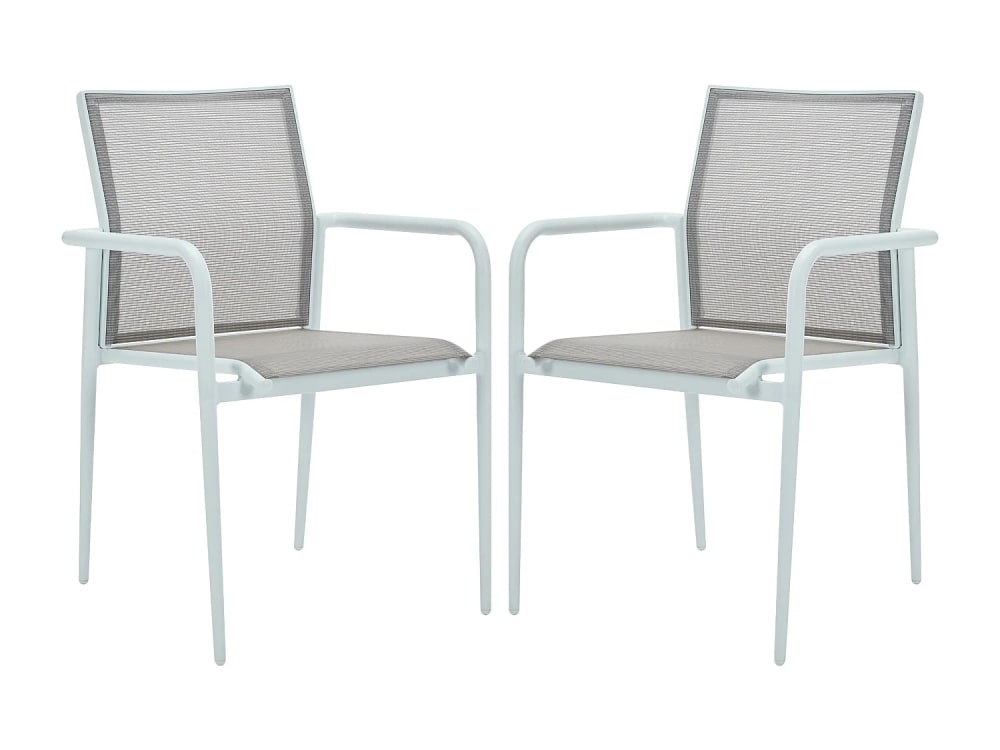 Lot de 2 fauteuils de jardin empilables en aluminium et textilène - Gris clair et blanc - YOHA de MYLIA