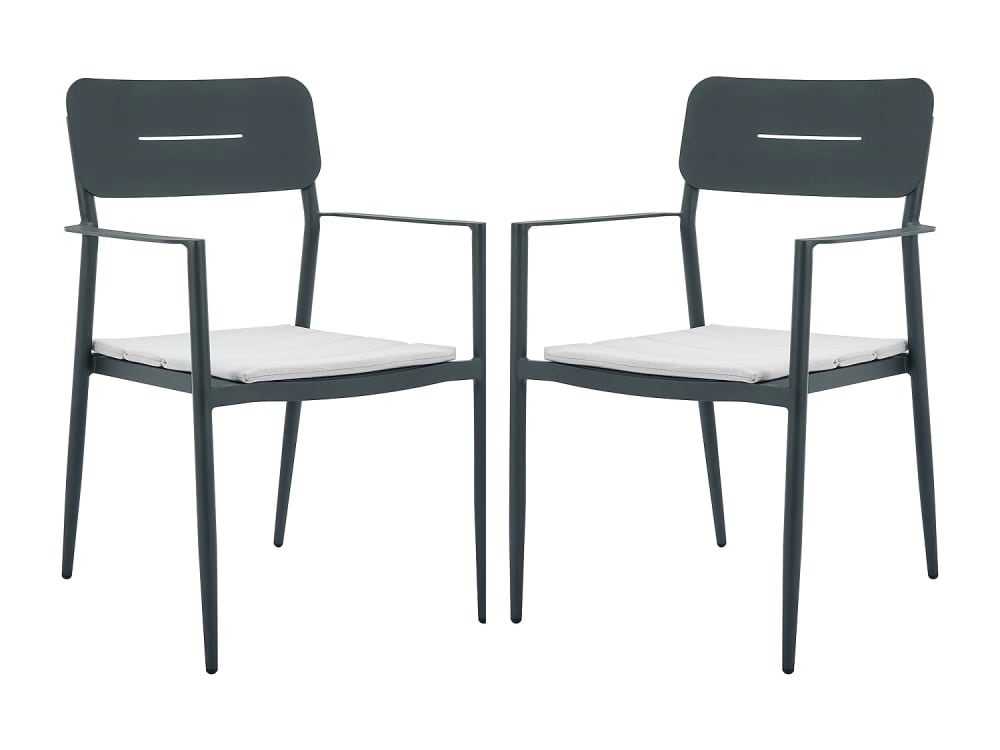 Lot de 2 fauteuils de jardin empilables en aluminium avec coussin blanc - Anthracite - LOTTYS de MYLIA
