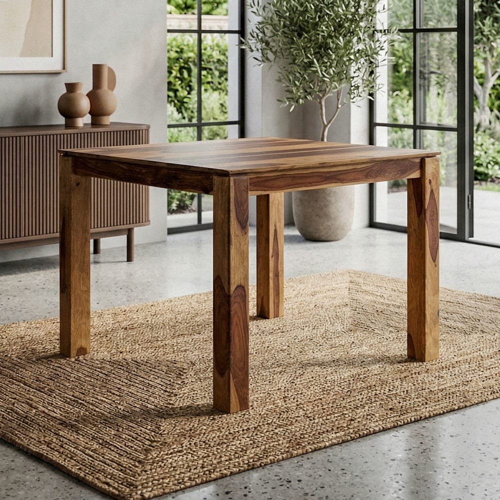 Table De Salle À Manger Bois Massif 80cm Sheesham Cuisine 4 Personnes Carrée