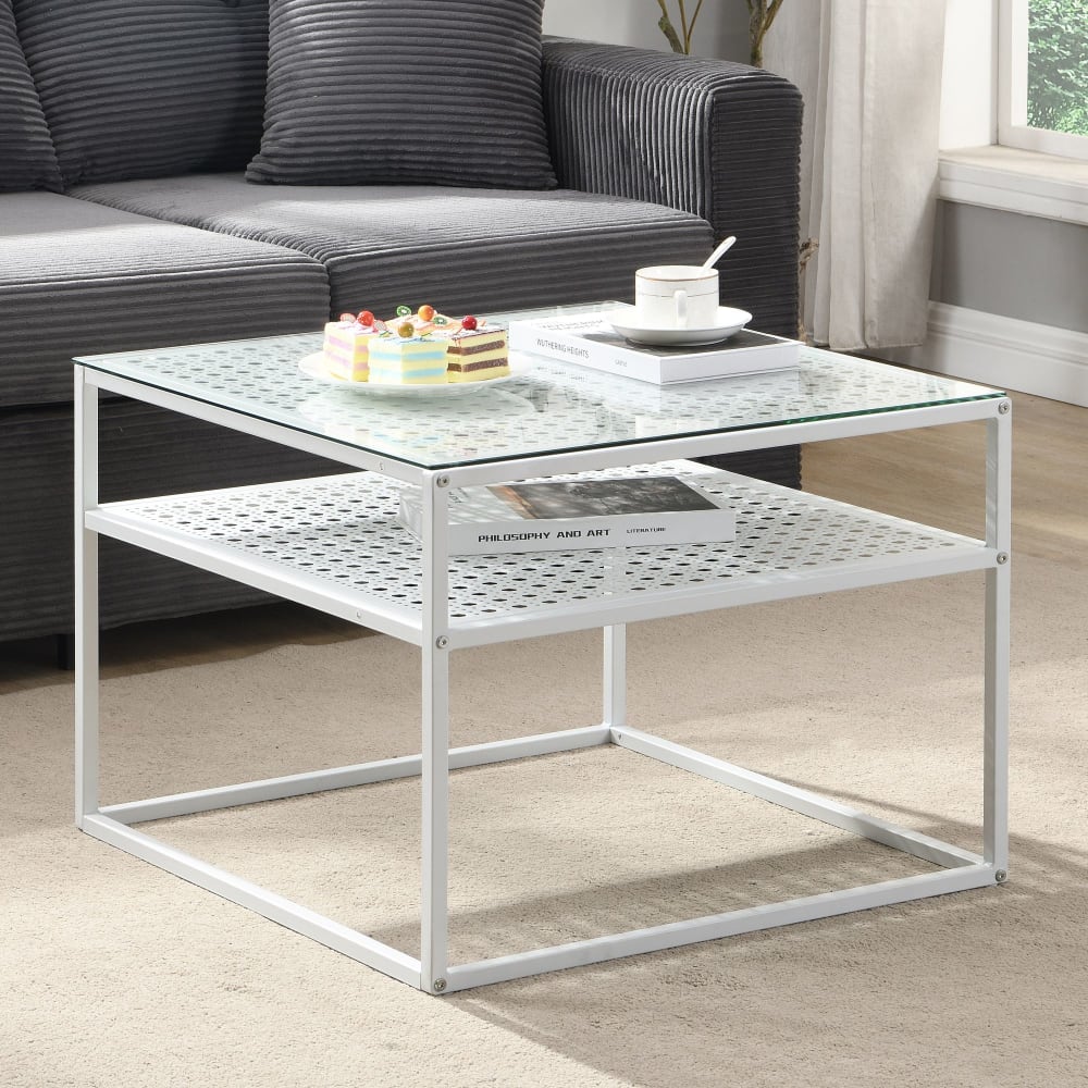 Table basse en verre et métal, carrée, 60 cm, pour salon, rangement, moderne FineBuy