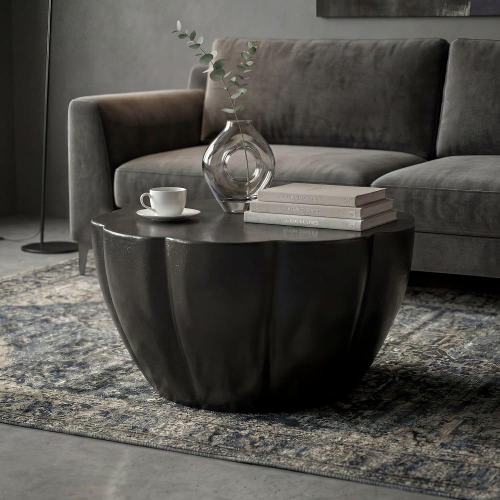 Table basse Aluminium 60cm Table de salon Ronde Canapé d'appoint Métal Moderne Noir FineBuy
