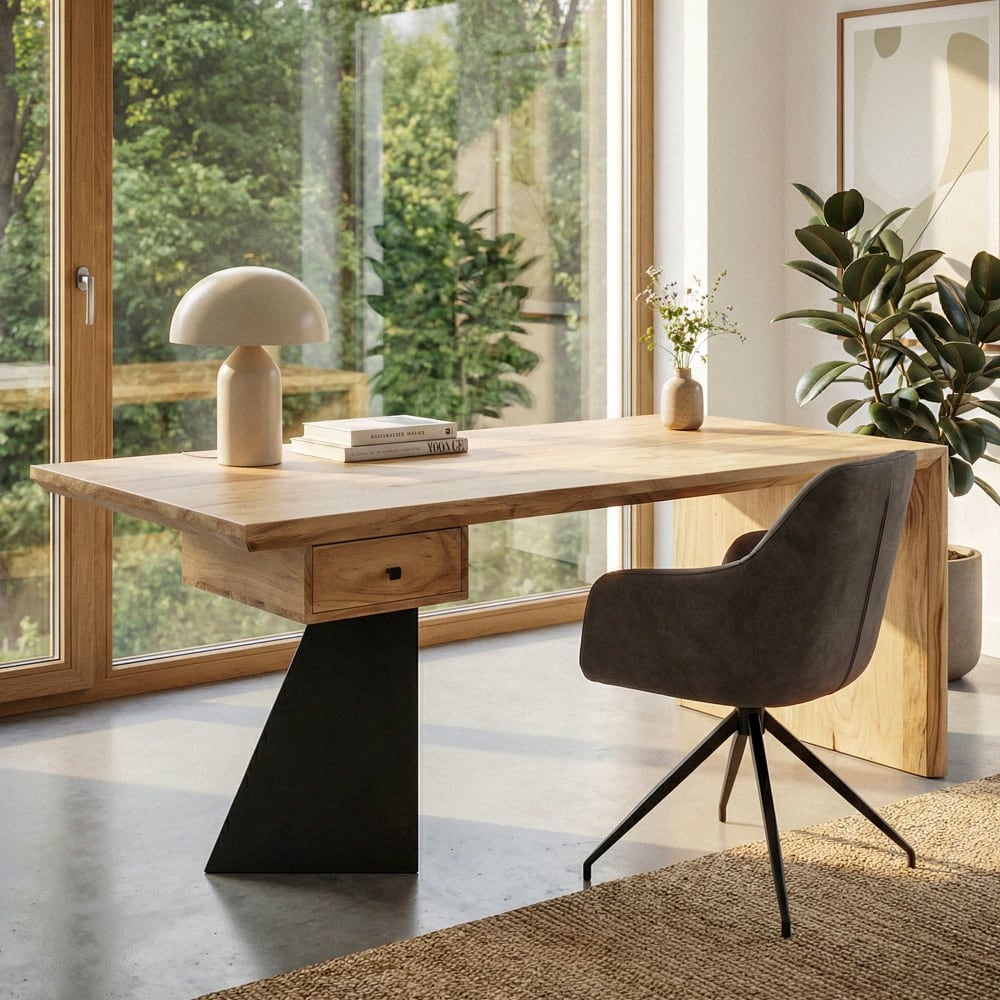 Bureau 180 Cm Bois Massif Tiroir Bureau Industriel Table En Bois Naturel