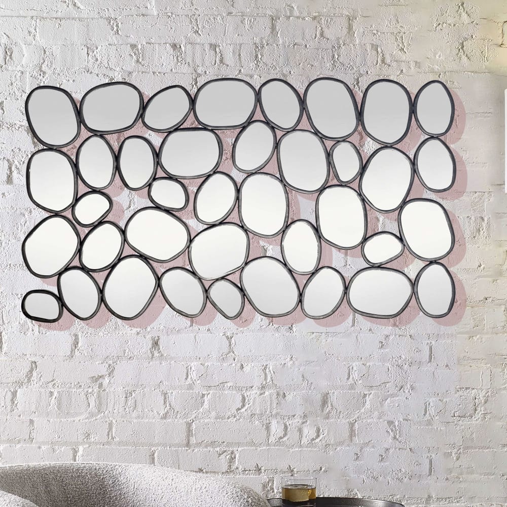 Miroir Mural 56x99 Cm Verre Cadre Métallique Noir Design Moderne Gouttes