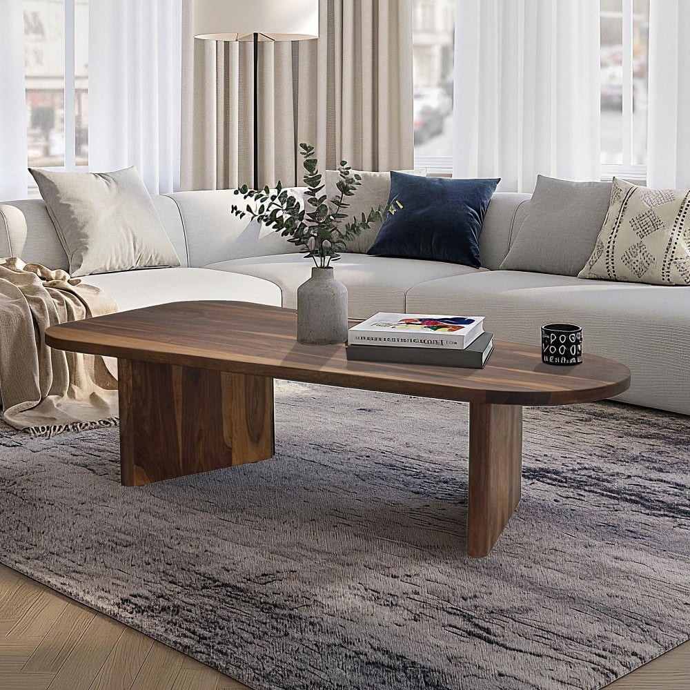Table basse ovale en bois massif de Sheesham Table de canapé 120cm table salon FineBuy