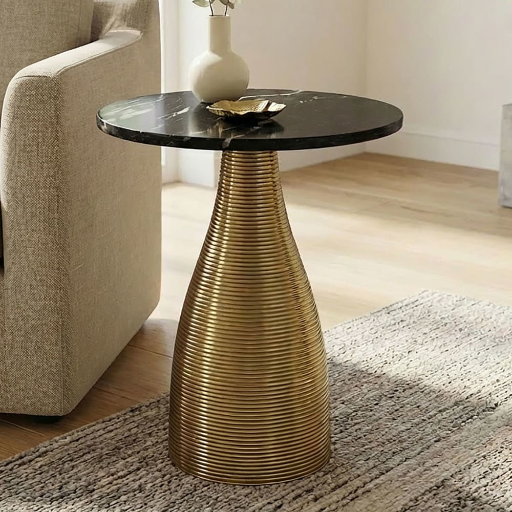 Table D'appoint 40 Cm Aluminium Métal Table Basse Salon Plateau Marbre Rond