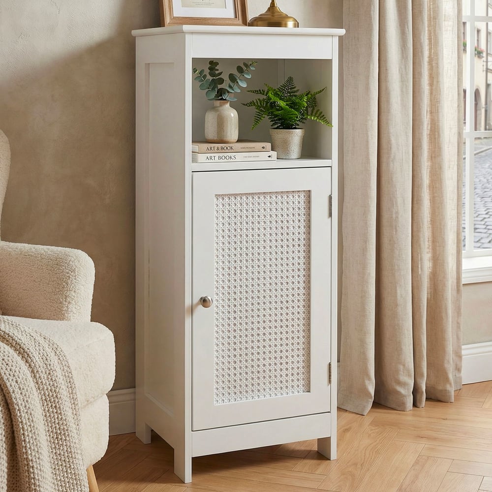 Étagère sur Pied Blanche, Étagère de Niche, Rangement, Petite Armoire, Commode FineBuy