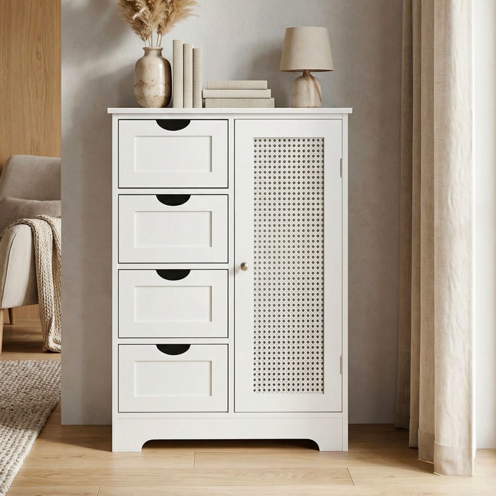 Armoire sur pied 80cm Blanc Meuble de rangement Commode Tiroirs Porte Armoire FineBuy
