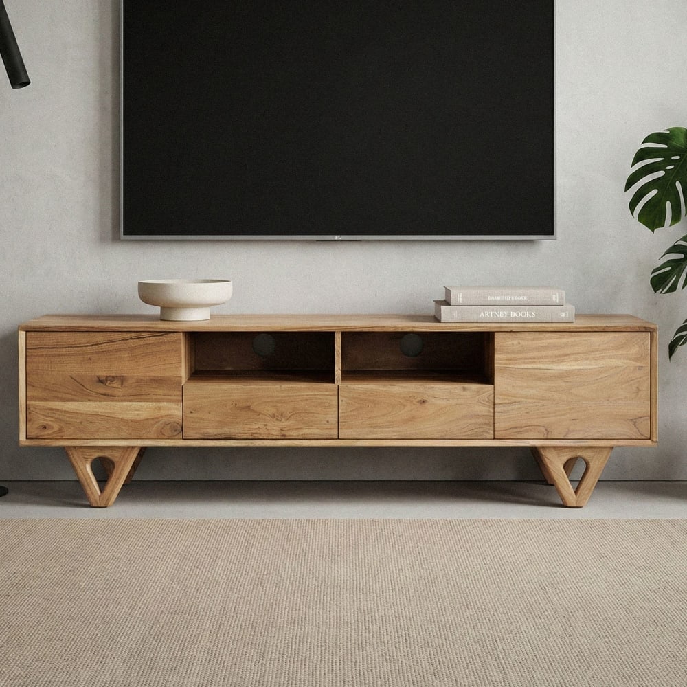 Meuble Tv Bas En Bois Massif 160cm Meuble Tv Commode Tv Tiroirs