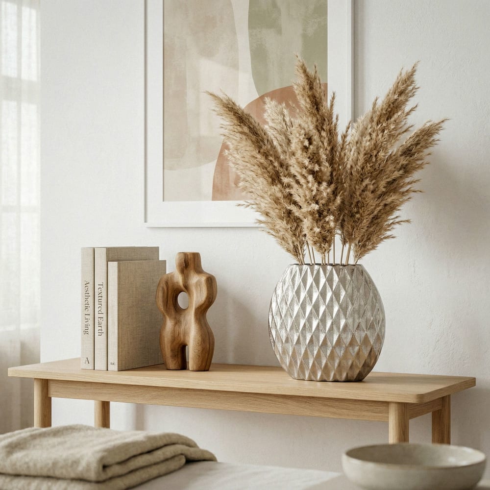 Vase Table 33,5cm Aluminium Design Alu Vase À Fleurs Déco Maison Rond Fait Main Argent