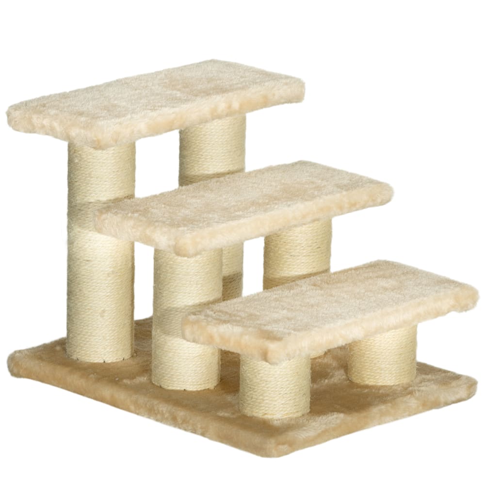 Escalier pour animaux 45x35x34 cm en panneaux de particules beige avec griffoirs
