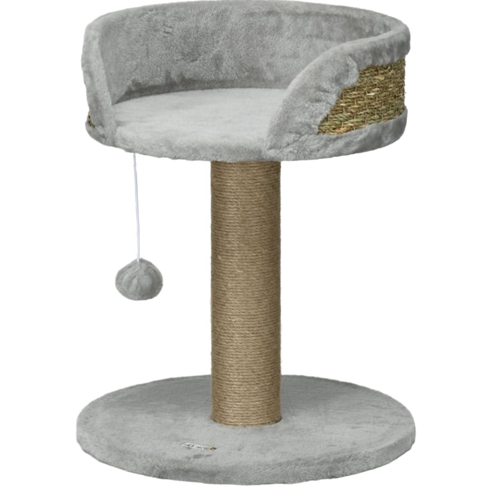 Arbre à chat 49 cm gris en polyester avec griffoir en jute et balle