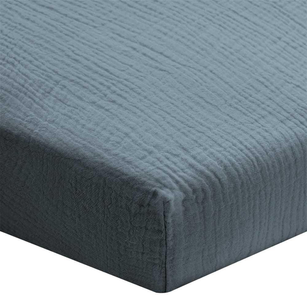 Drap Housse 180x200cm - Dusty Blue - Gaze De Coton - Morphea