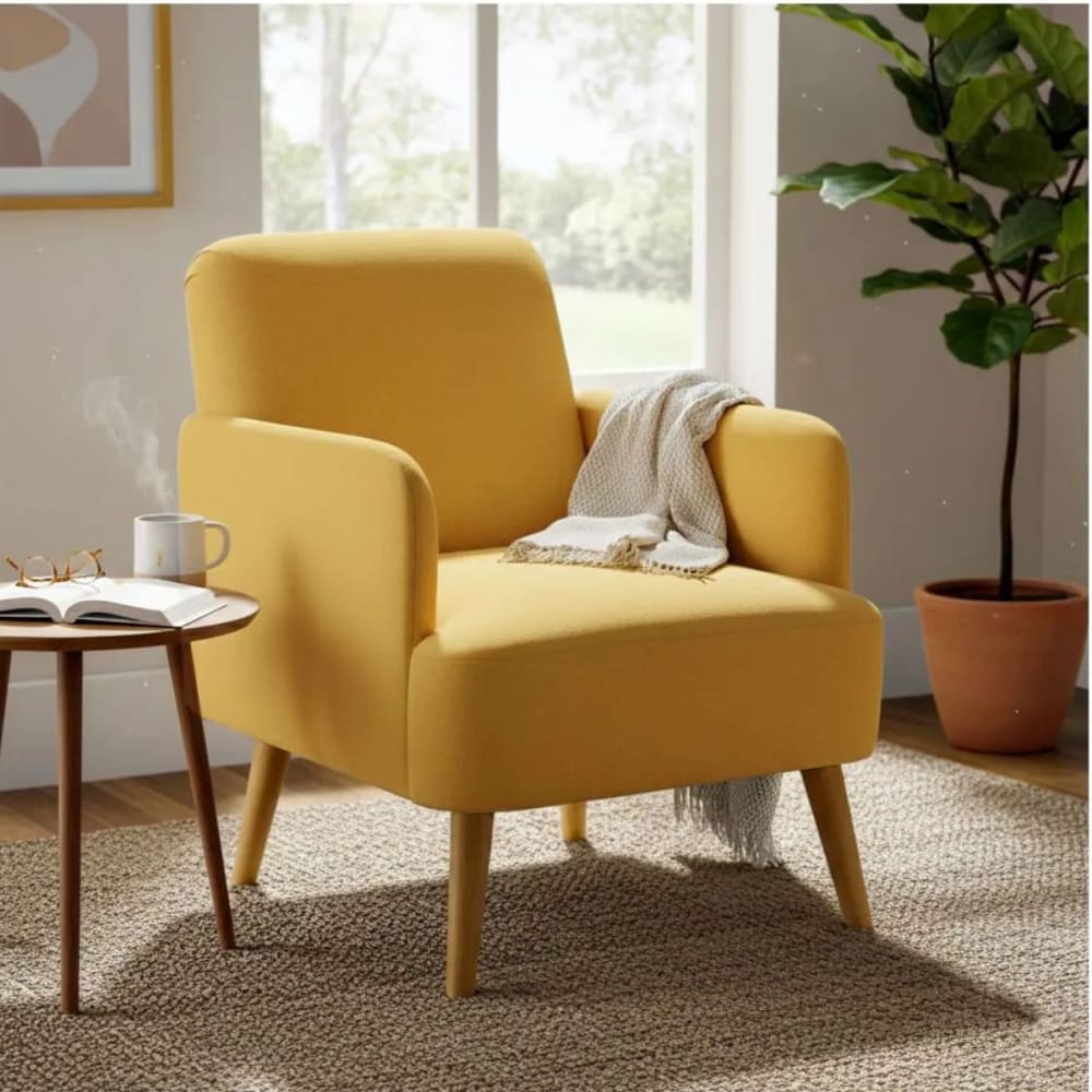 Fauteuil Rembourré Tissu Jaune - Teodore