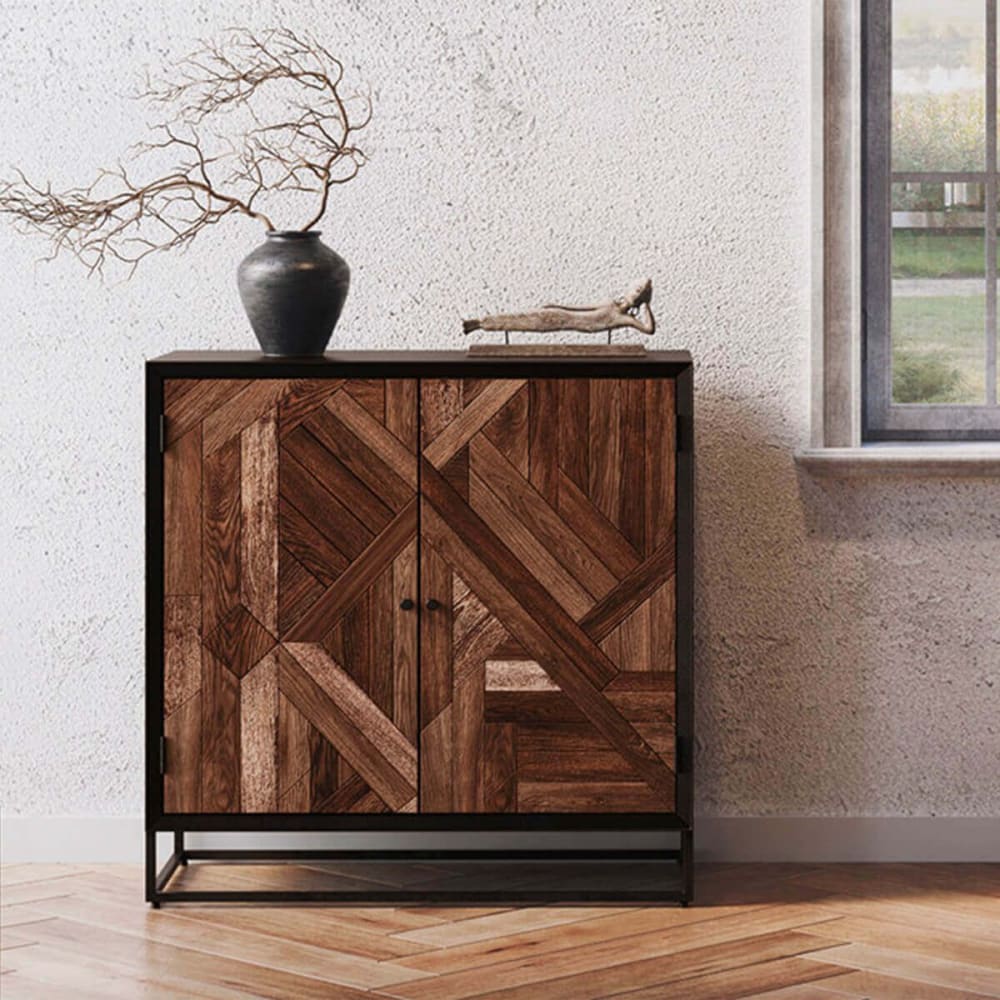 Meuble De Rangement 2 Portes En Métal Noir Et Bois Recyclé - Jordan