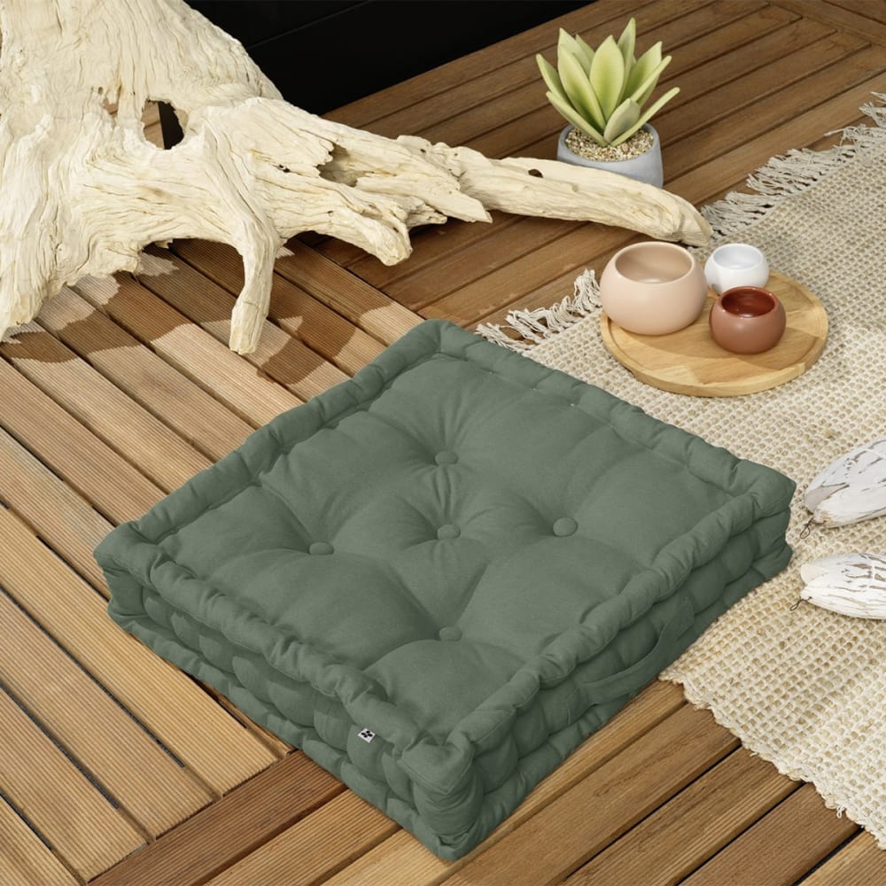 Sophie - Coussin De Sol 50x50cm Coton Coloris Romarin