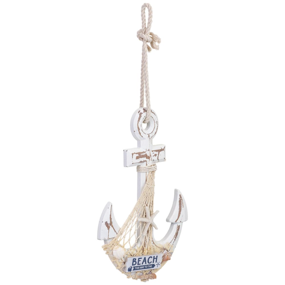 Figurine De Décoration Ancre Suspendue En Bois Blanche 22x2x33 Cm