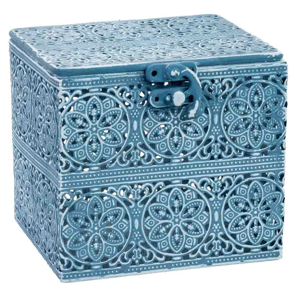 Boîte en métal bleue 13x13x12 cm