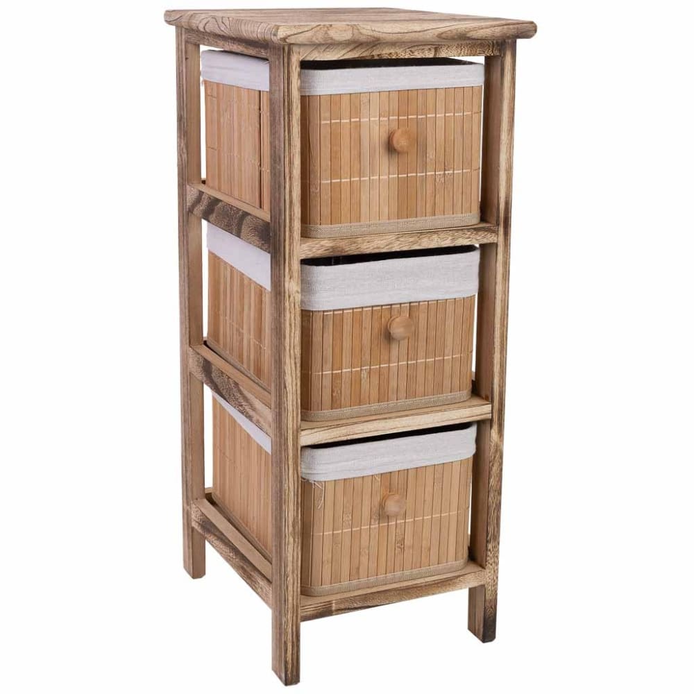 Chiffonnier Bois Marron 3 Tiroirs Bambou 26x32x63 Cm