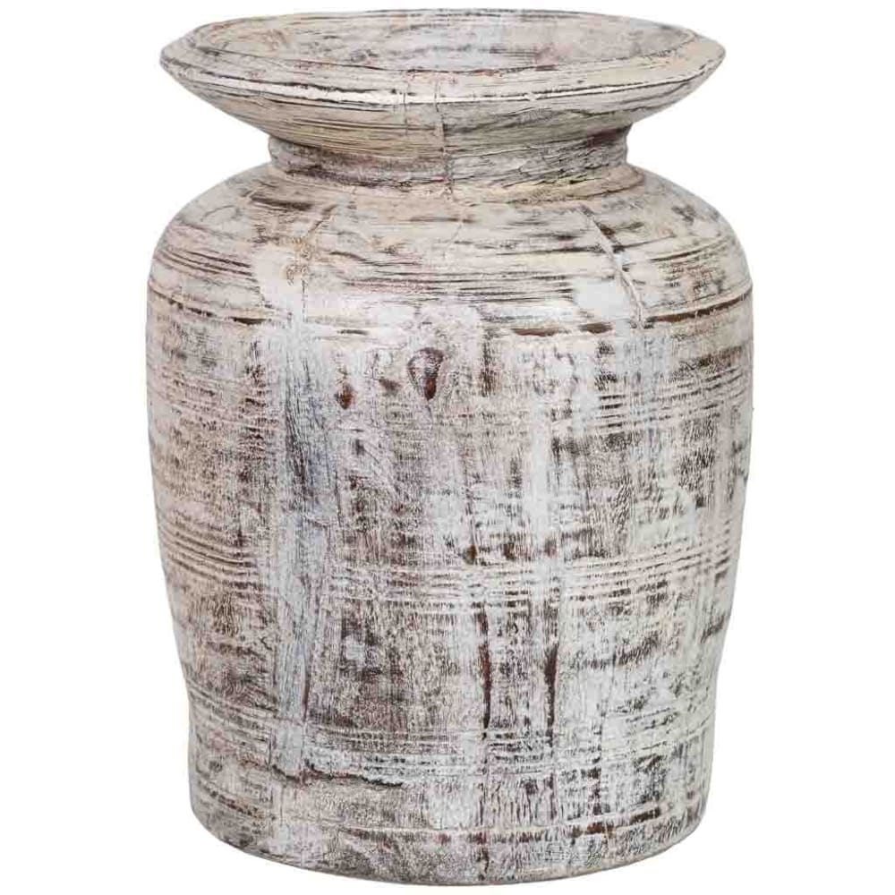 Vase En Bois Gris Cendre Peint À Mano 25x25x38 Cm