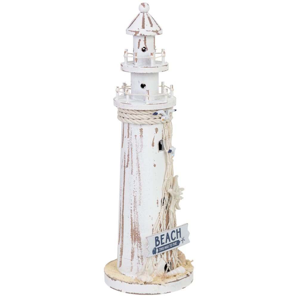Figurine De Décoration Phare En Bois Con Led Blanche 13x13x39 Cm