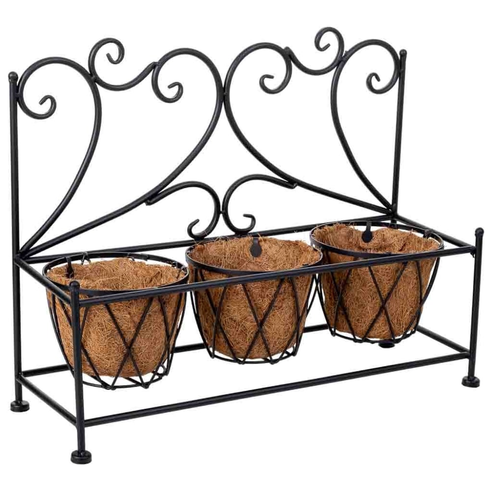 Support De Pot De Fleurs Noir, 52x17x37,50h Cm