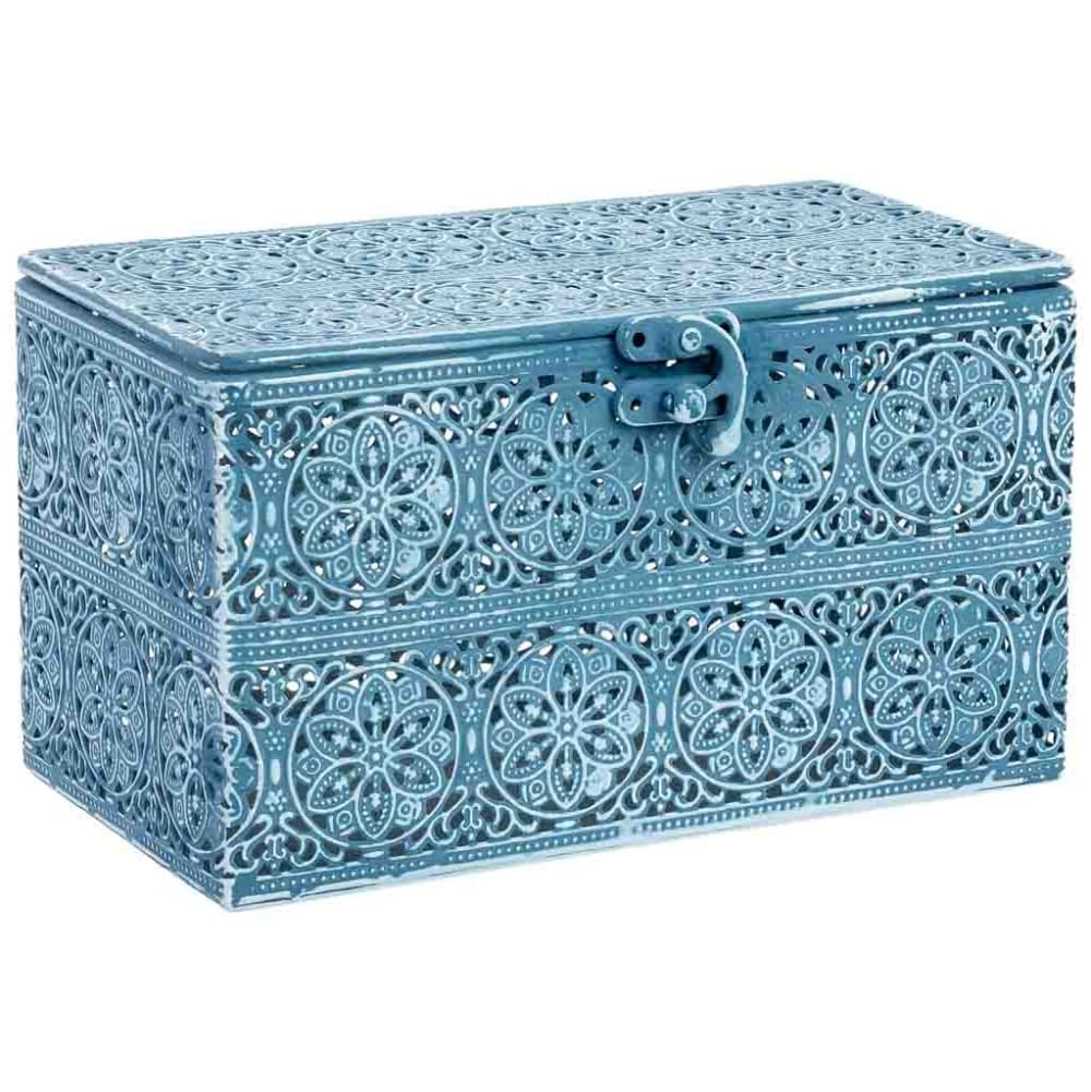 Boîte en métal bleue 21x13x12 cm