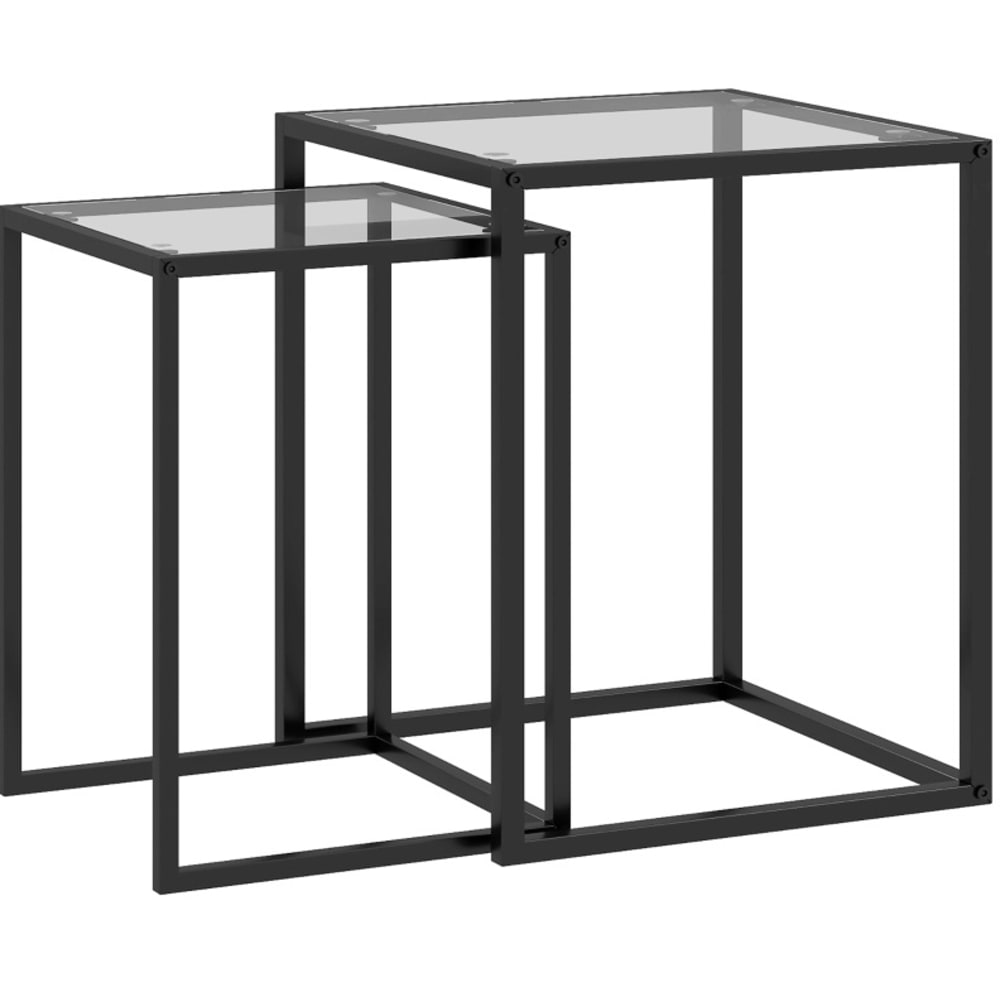 Lot de deux tables auxiliaires gigognes noires avec structure en acier et plateaux en verre trempé