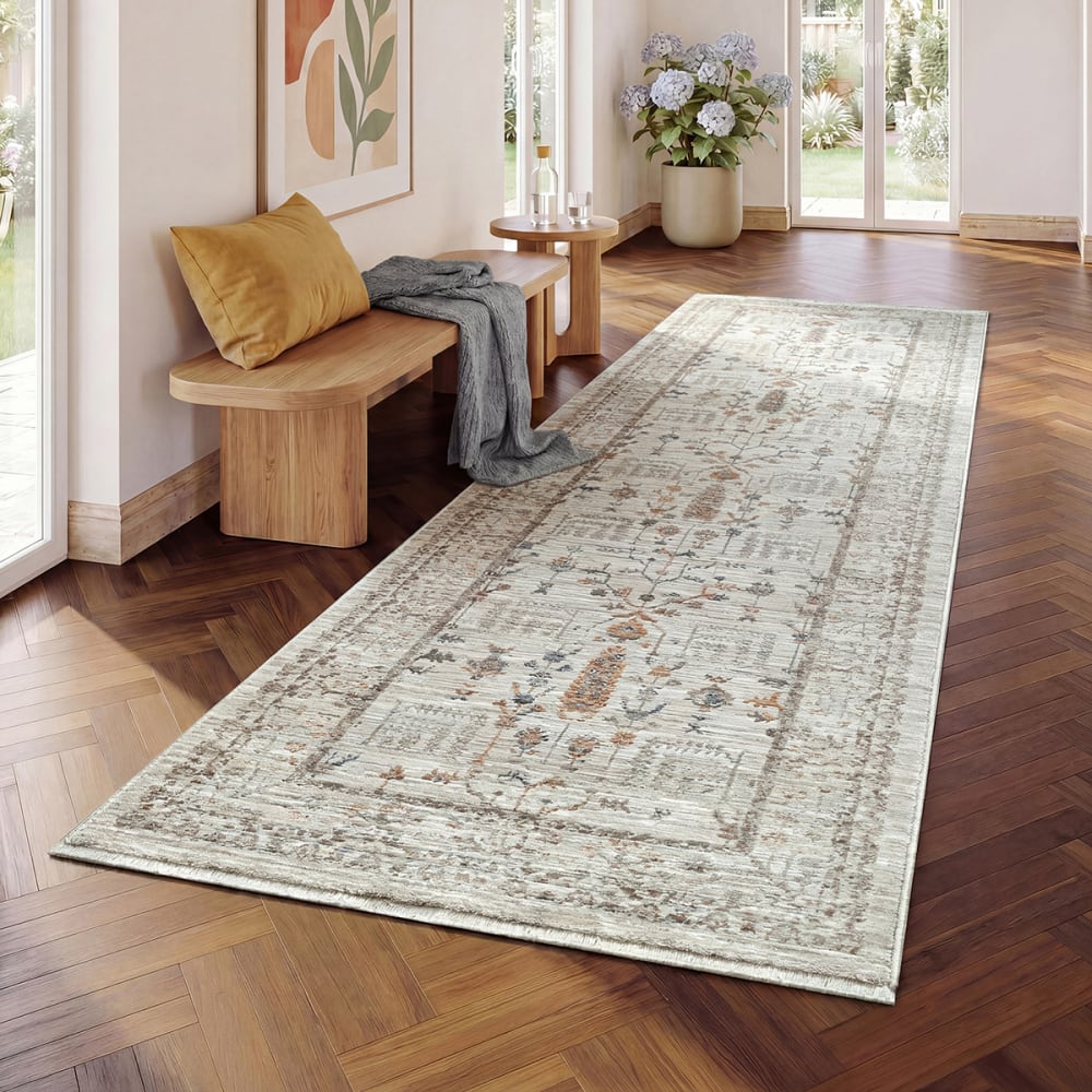 Tapis Valeria Design berbère Haut gamme, Crème, 80 x 300 cm