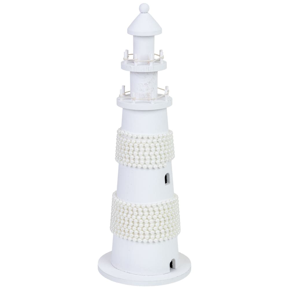 Figurine De Décoration Phare En Bois Blanche 14x14x40 Cm