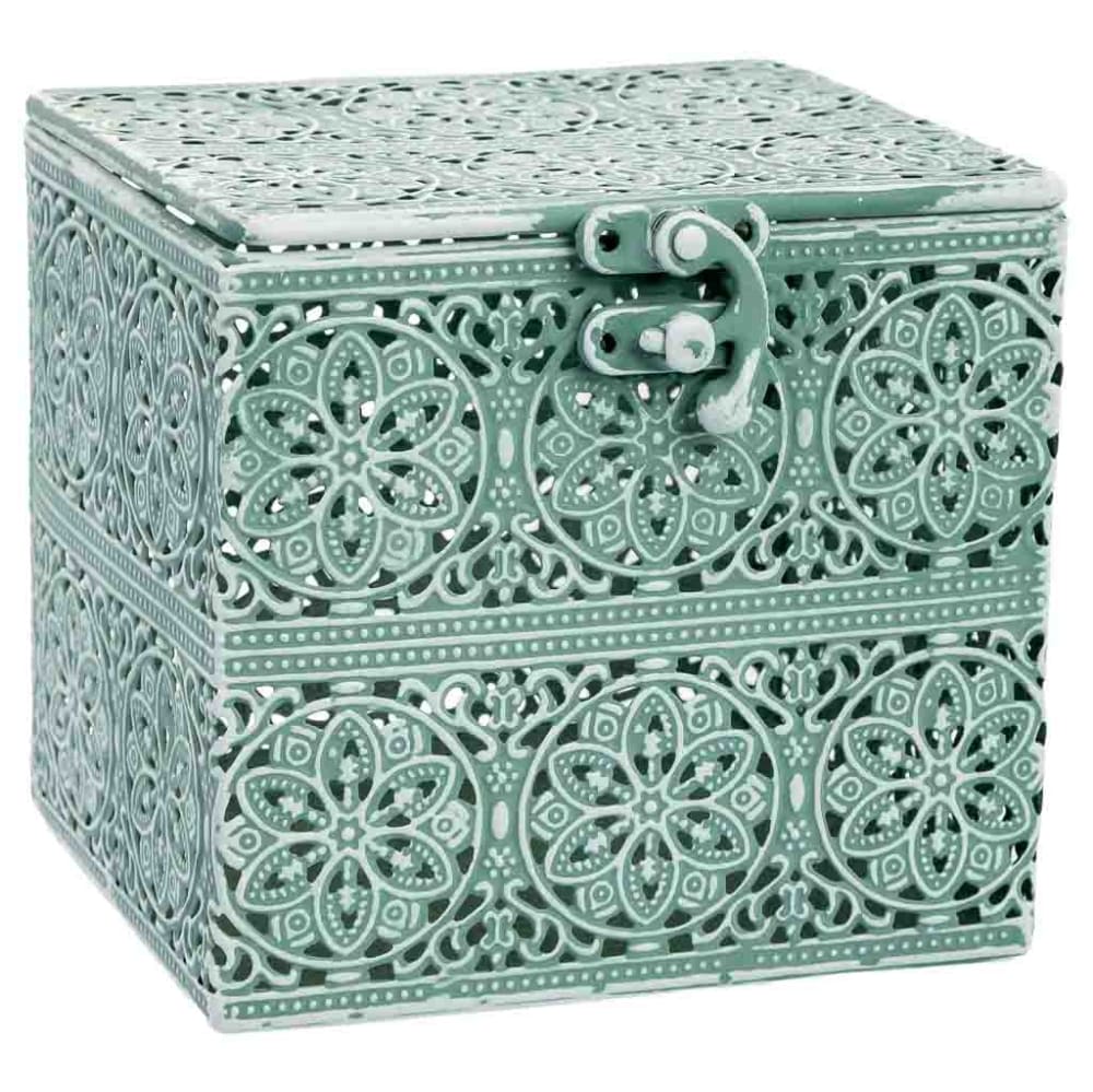 Boîte en métal verte 13x13x12 cm