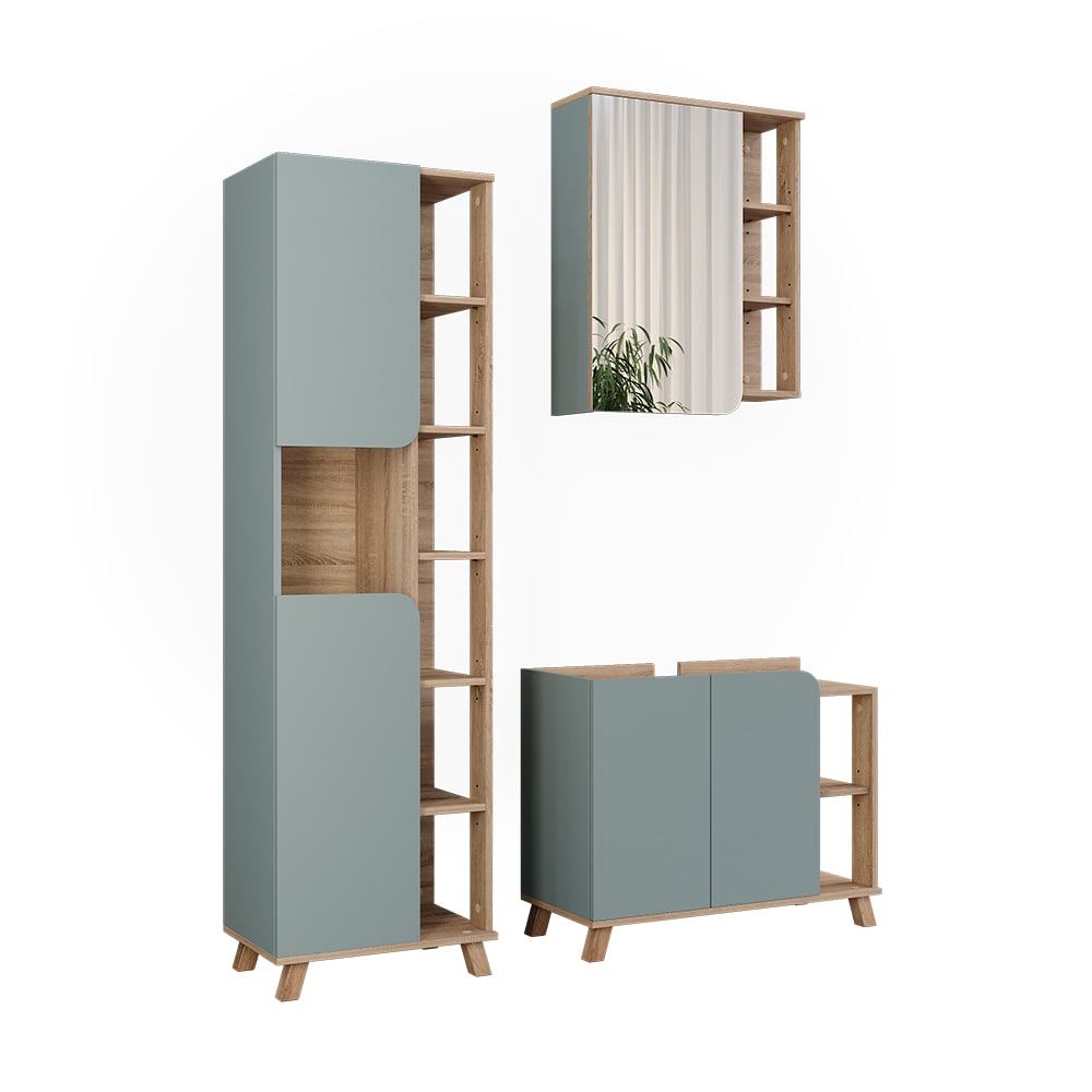 Meubles bain 3 pièces sonoma/bleu 80x65cm