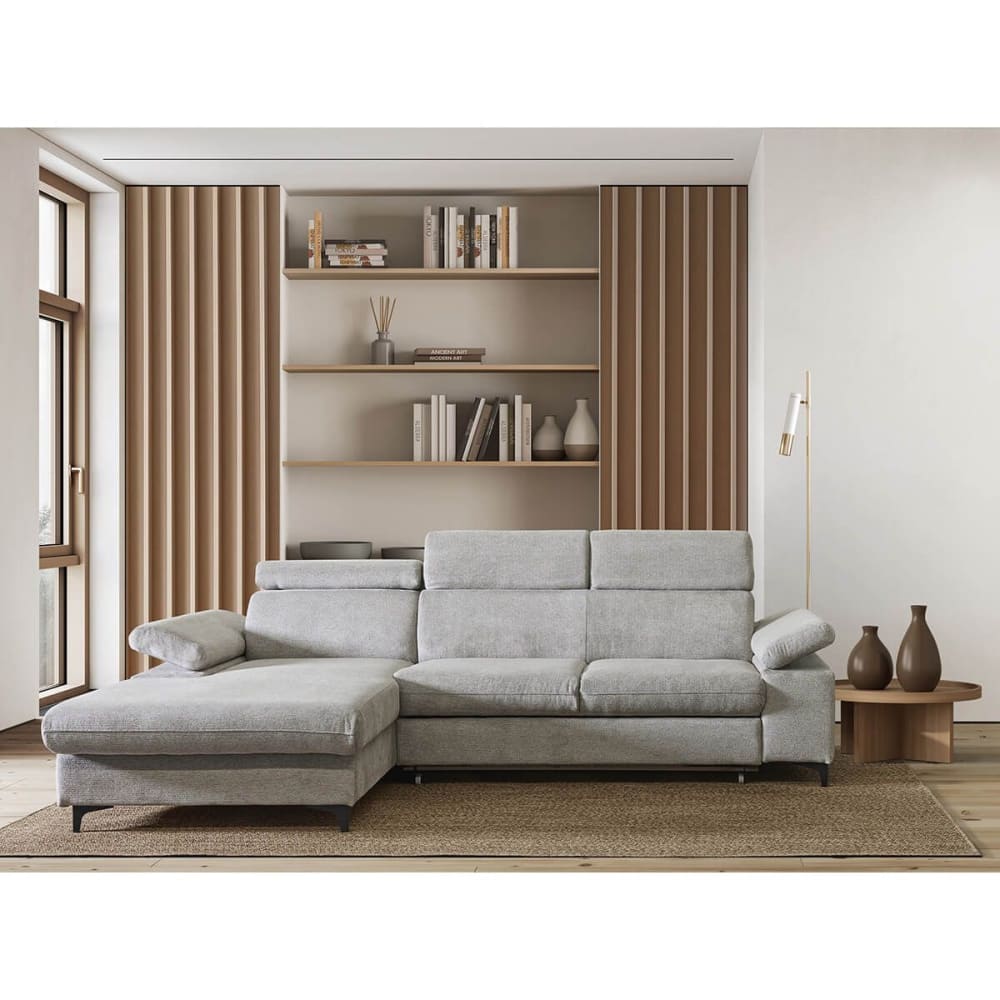 MARCEAU - Canapé Méridienne Gauche 3 Places Convertible Tissu Beige