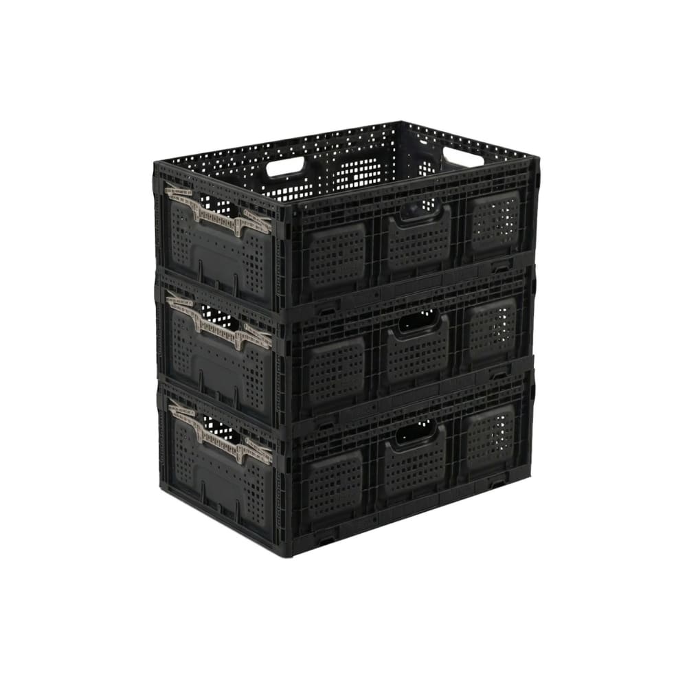 Lot 3 bacs de rangement pliables en plastique noir 40 x 60 x 22 cm