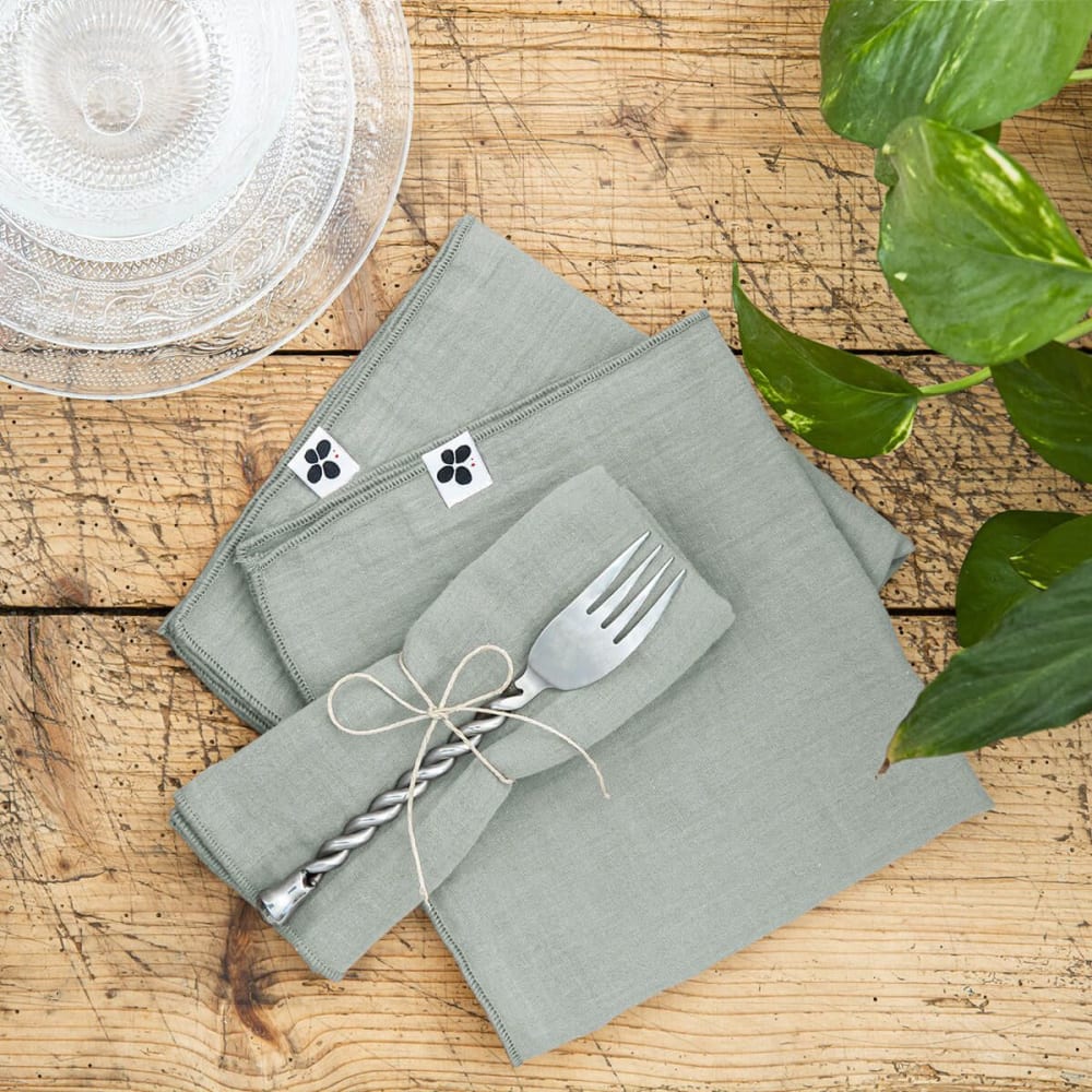 Ourea - Lot De 3 Serviettes 40x40cm Gaze De Coton Eucalyptus