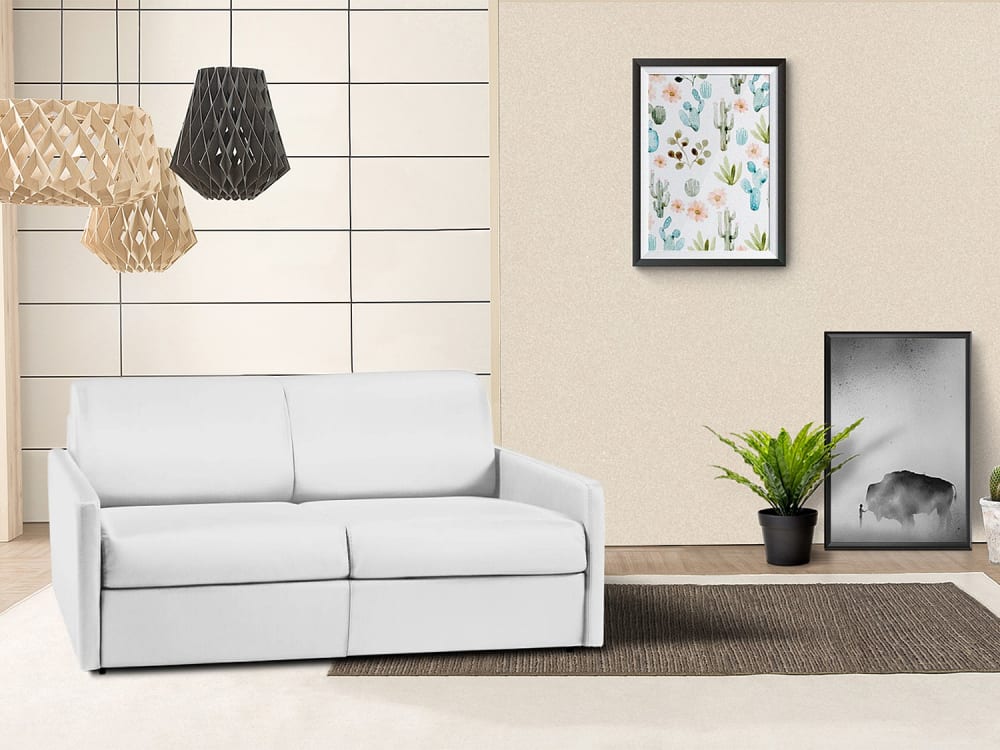 Canapé 3 places convertible express en simili blanc - Couchage 140 cm - Matelas 18 cm CALIFE
