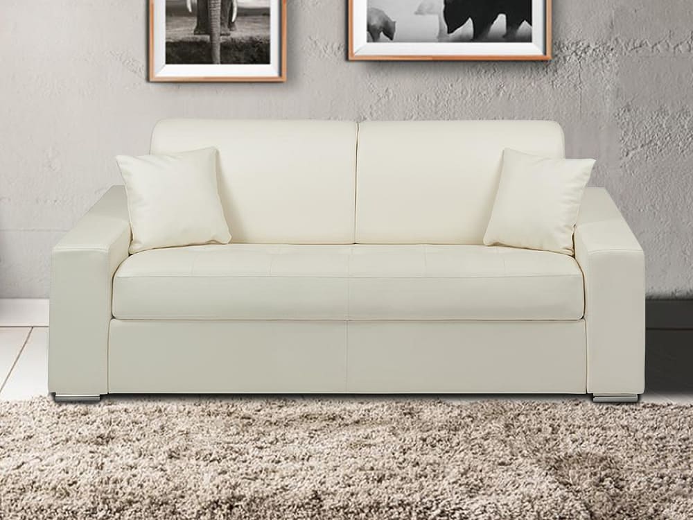 Canapé 3 places convertible express en simili - Blanc - Couchage à lattes larges 140 cm - Matelas 18 cm EMIR