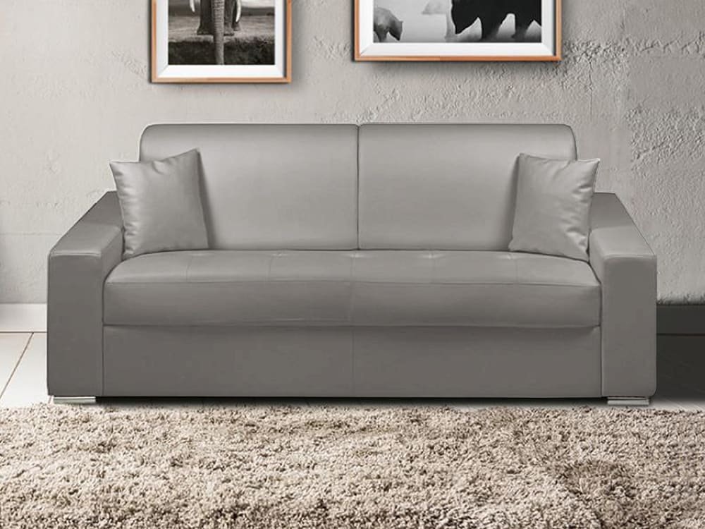 Canapé 3 places convertible express en simili - Gris - Couchage 140 cm - Matelas 18 cm EMIR