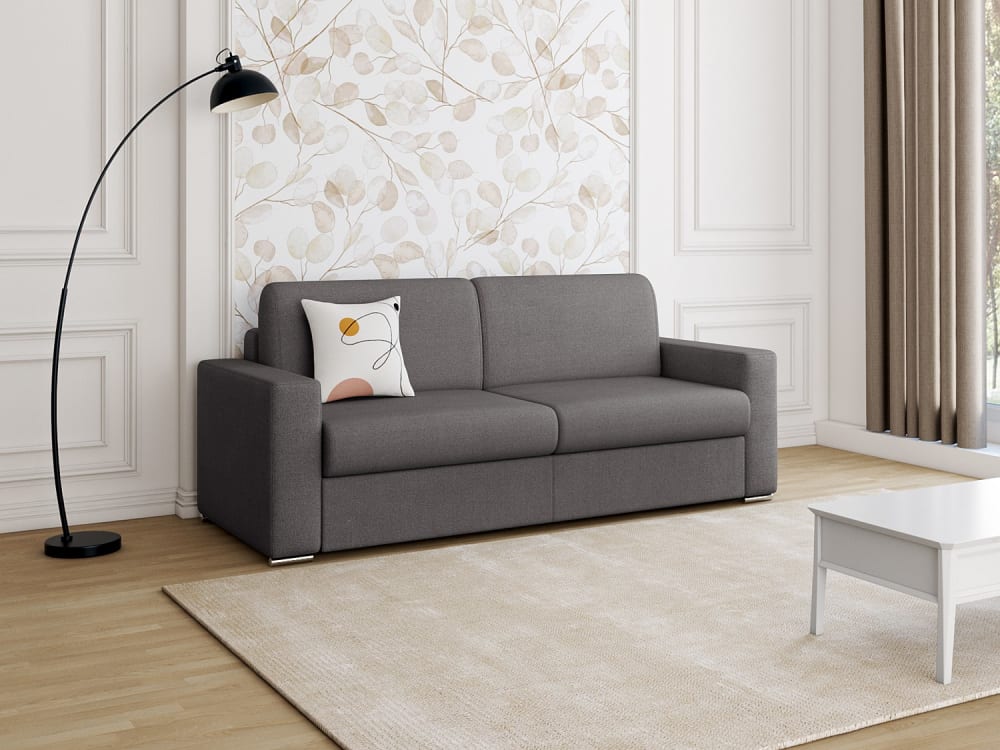 Canapé 3 places convertible express en tissu chiné anthracite - Couchage 140 cm - Matelas 16 cm avec mousse à mémoire de forme