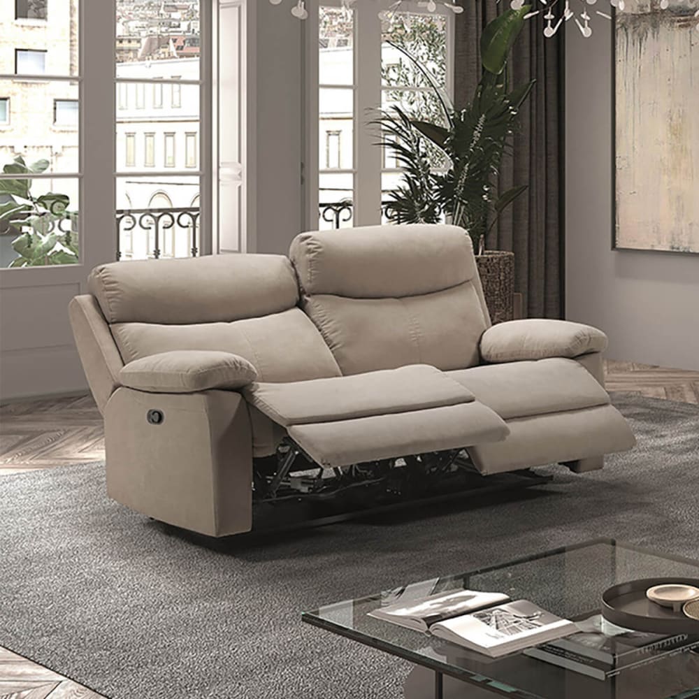 TARIFA - Canapé 3 Places Relax Manuel Beige Tissu Waterproof