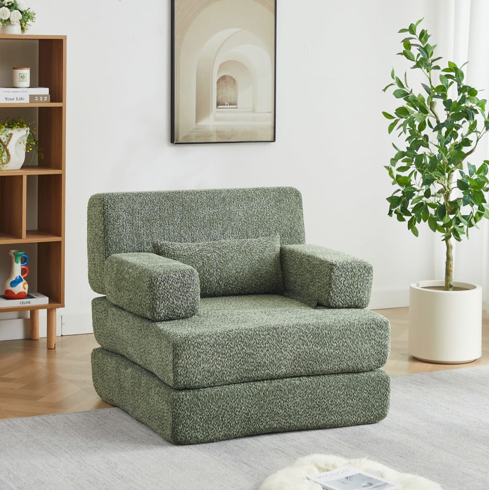 Canapé Modulaire Avec 30d Élastique, Antidérapant, En Chenille Kaki Clair, 77x183x73 Cm