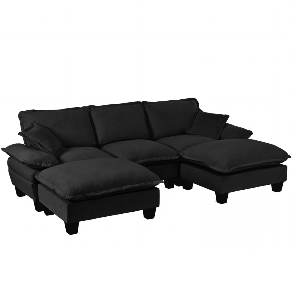 Canapé D'Angle Modulable En U Avec Ottomane Amovible, En Chenille Noir, 263x151x90 Cm