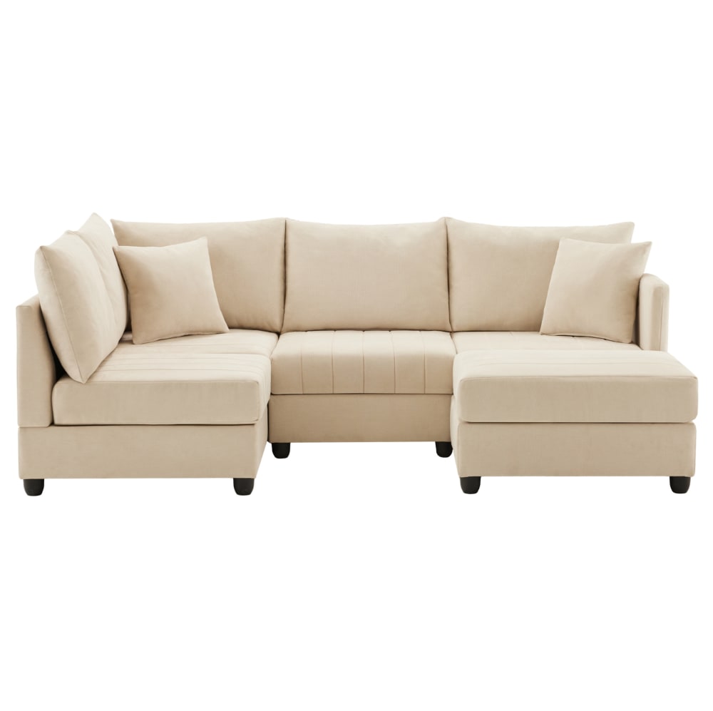 Canapé modulable en lin beige avec méridienne 220x194x85 cm