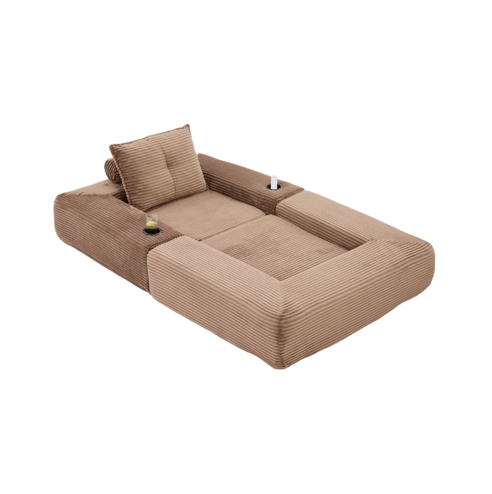 Canapé Convertible Avec Poches Latérales Et Porte-gobelet, En Velours Côtelé Marron