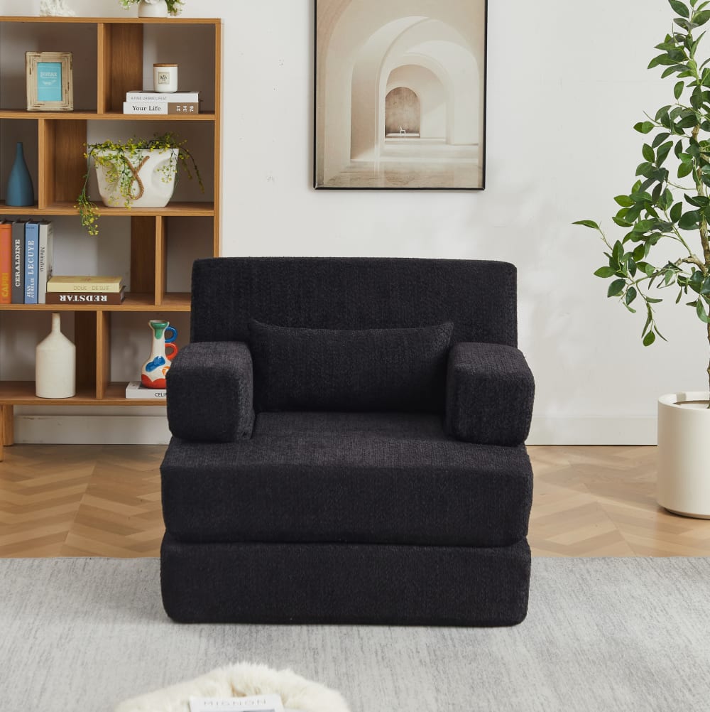 Canapé Modulaire Avec 30d Élastique, Antidérapant, En Chenille Gris, 77x183x73 Cm
