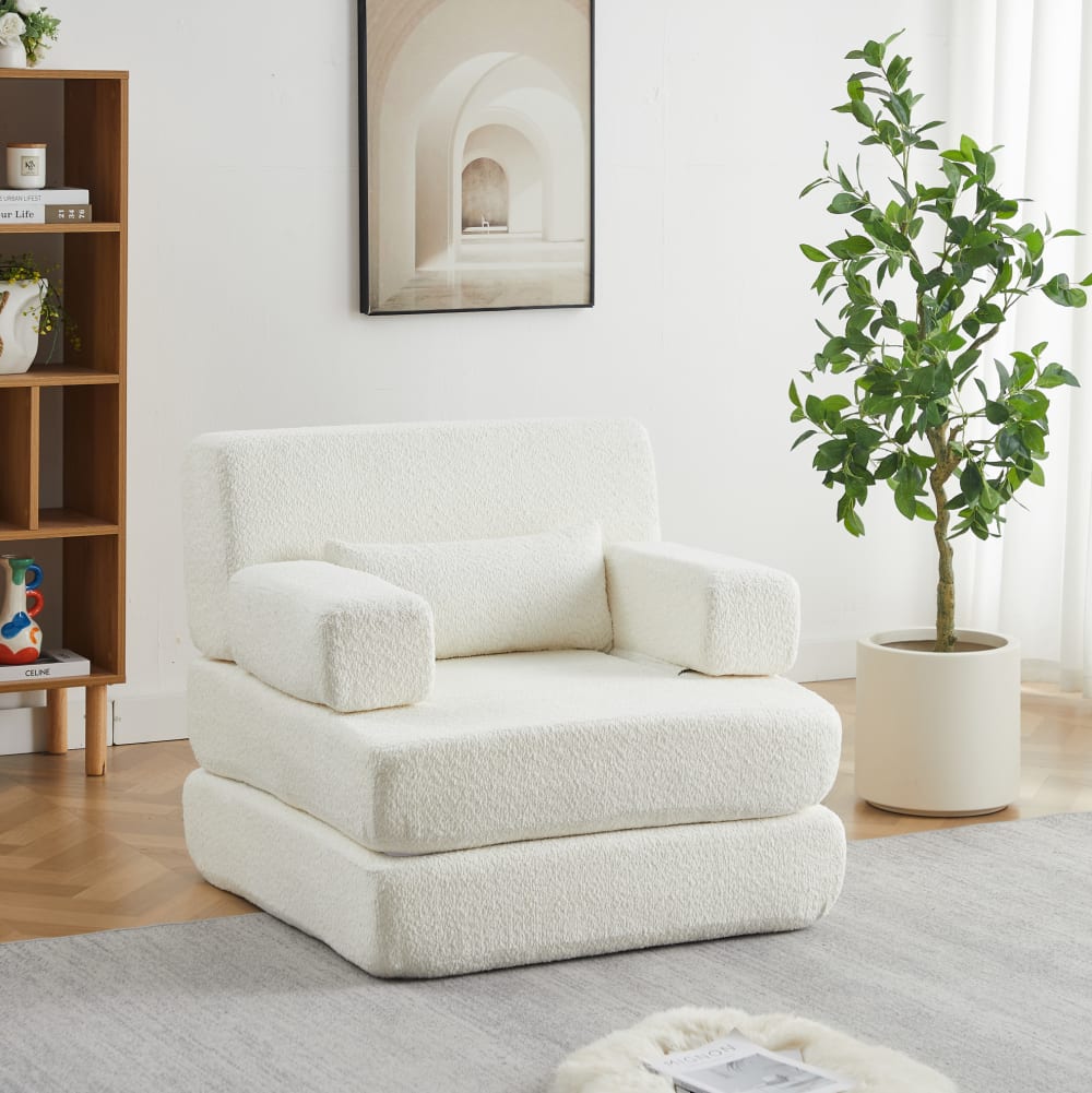 Canapé Modulaire Avec 30d Élastique, Antidérapant, En Chenille Beige, 183x77x73 Cm