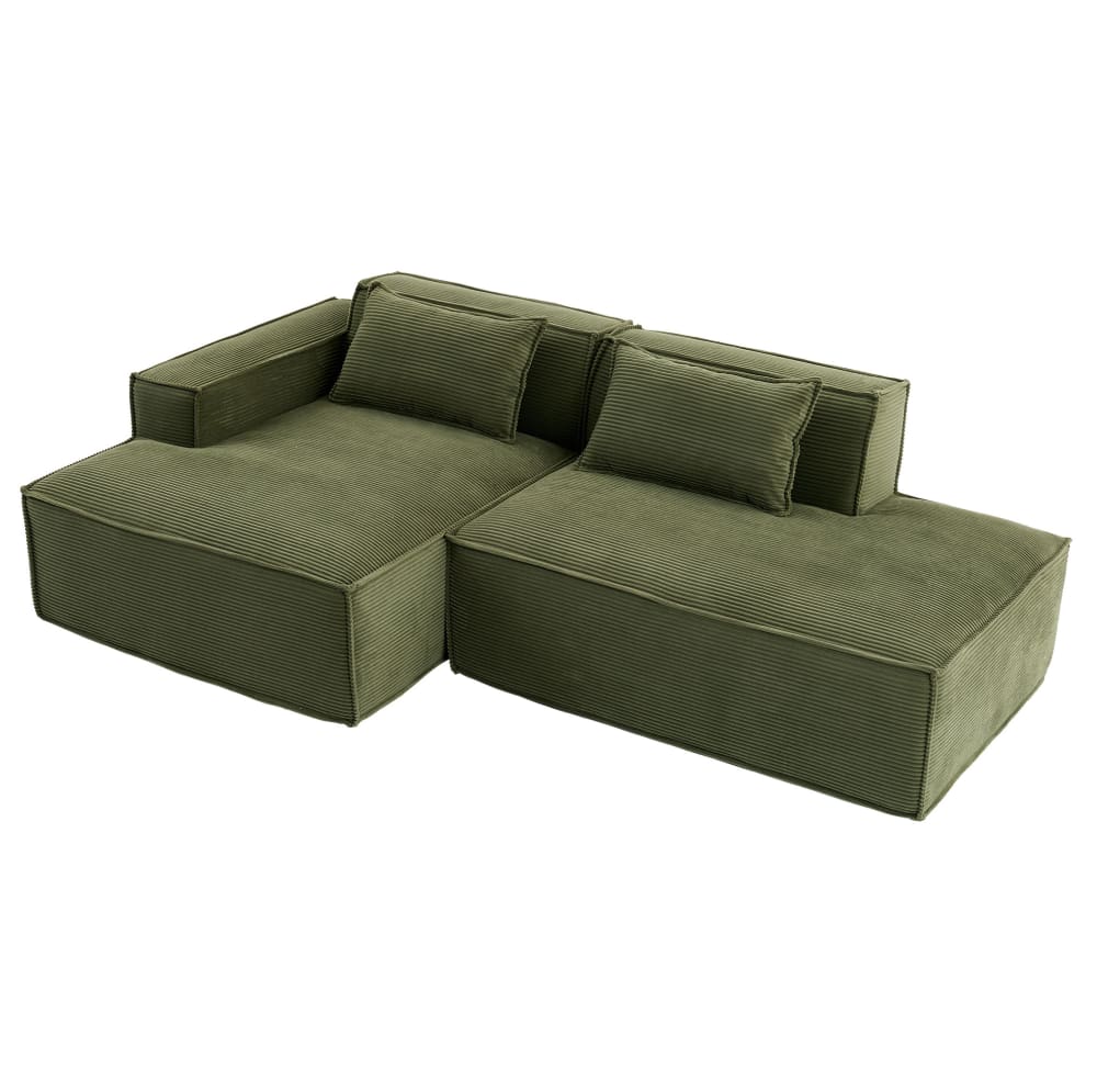 Canapé En Tissu Avec Deux Coussins Et Une Pochette, Vert, 235x129x70 Cm