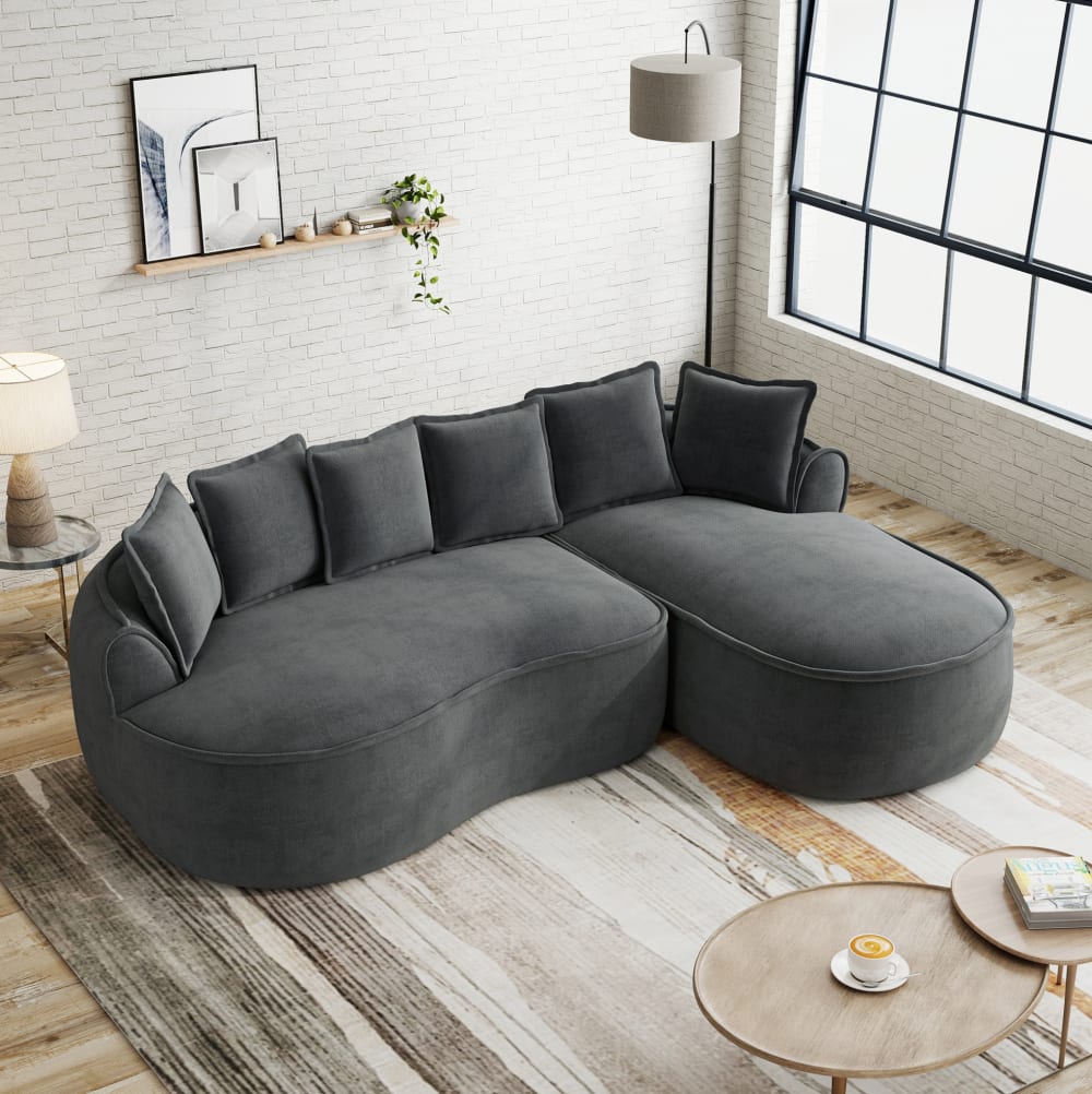 Canapé modulable gris en chenille avec chaise longue 122 cm et coussins, sans montage, pour salon
