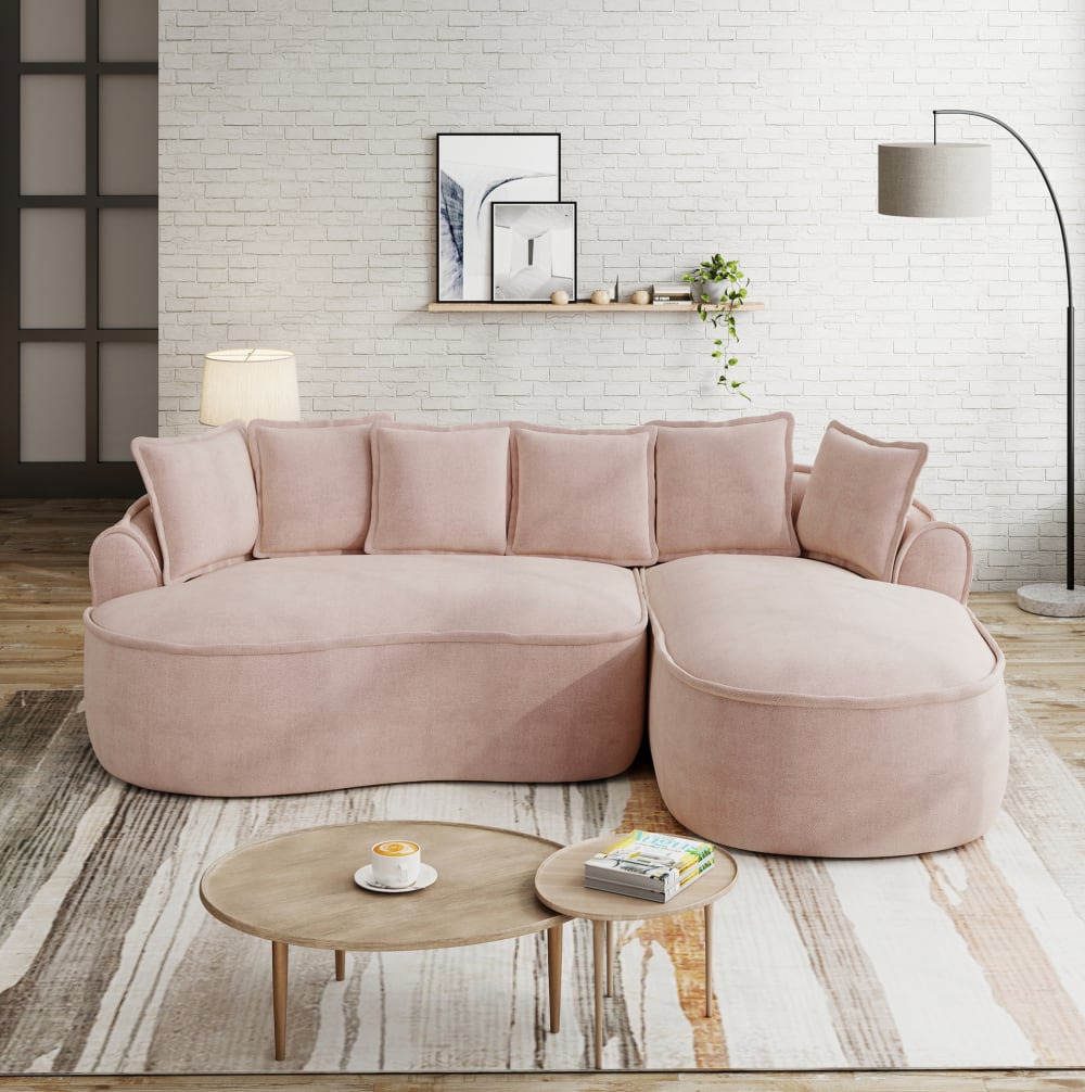 Canapé modulaire avec méridienne 122 cm rose chenille sans montage pour salon