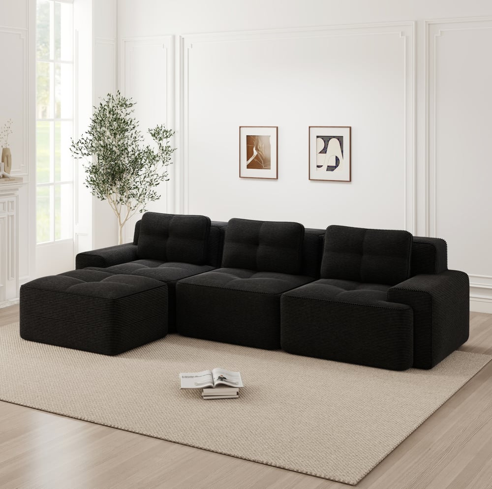 Canapé modulaire d angle en velours côtelé noir sans montage