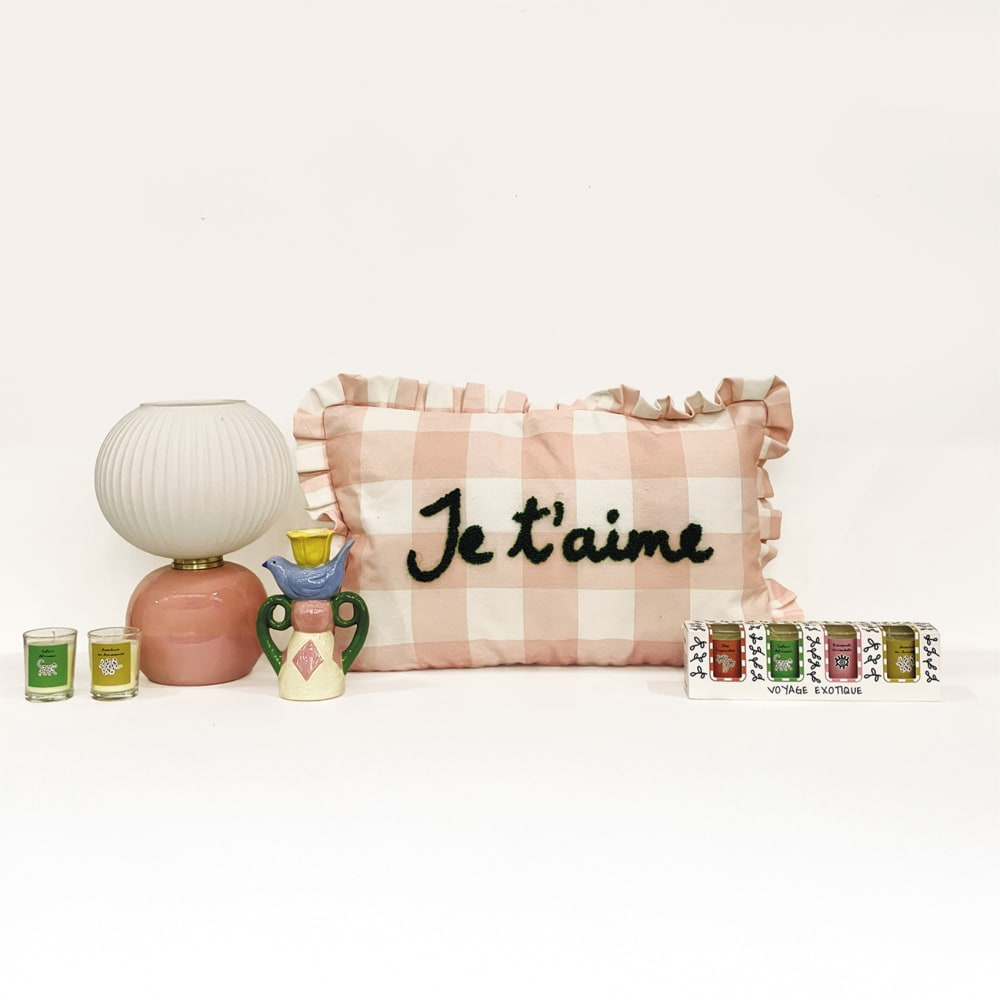Coussin Rectangulaire À Carreaux "je T'aime"
